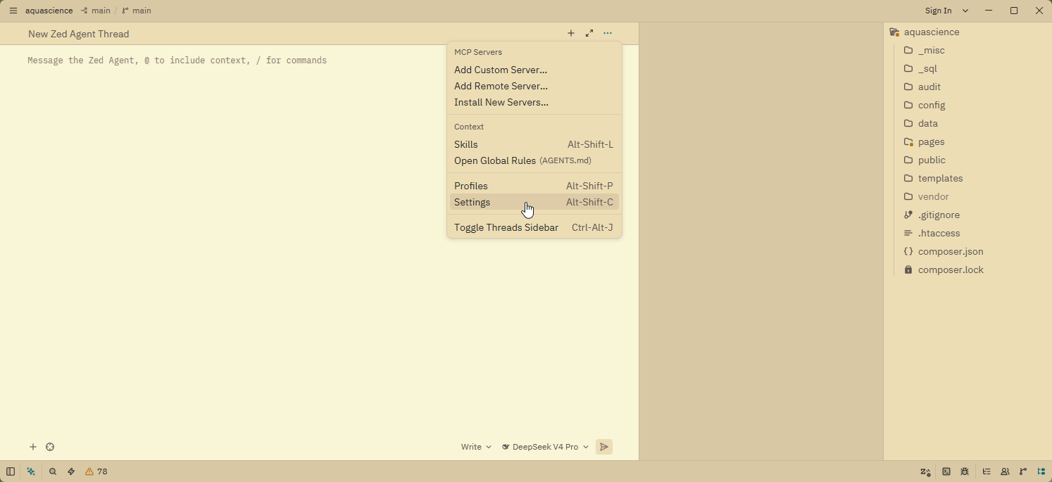 Agent Menu - Settings