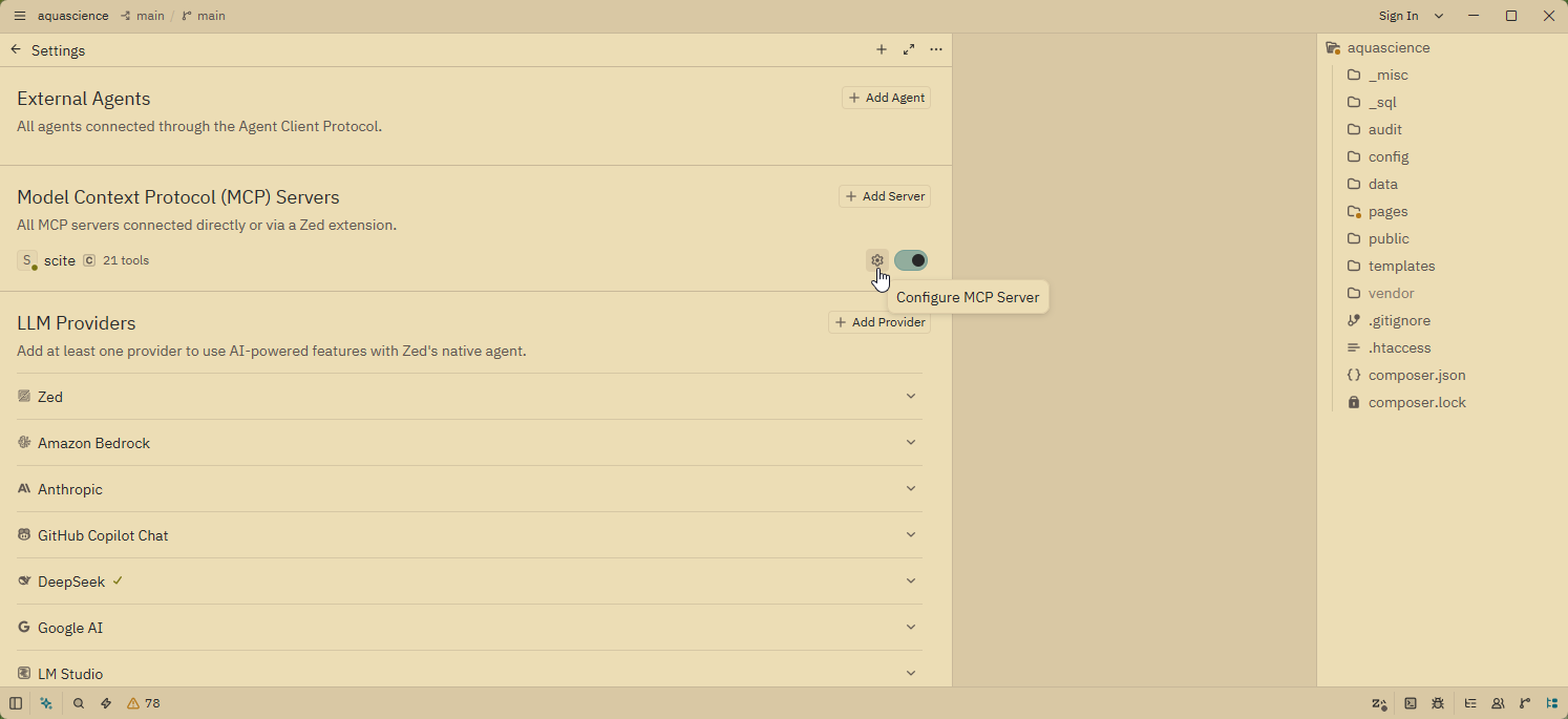 Settings - MCP Servers - scite