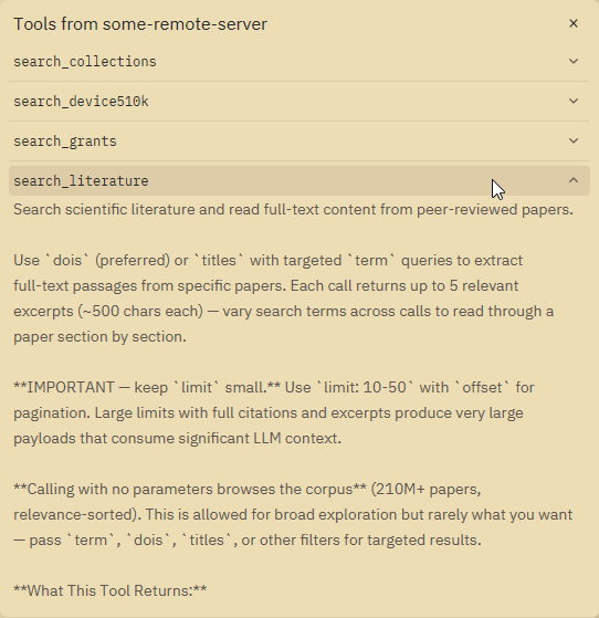 Scite tools list - search_literature highlighted